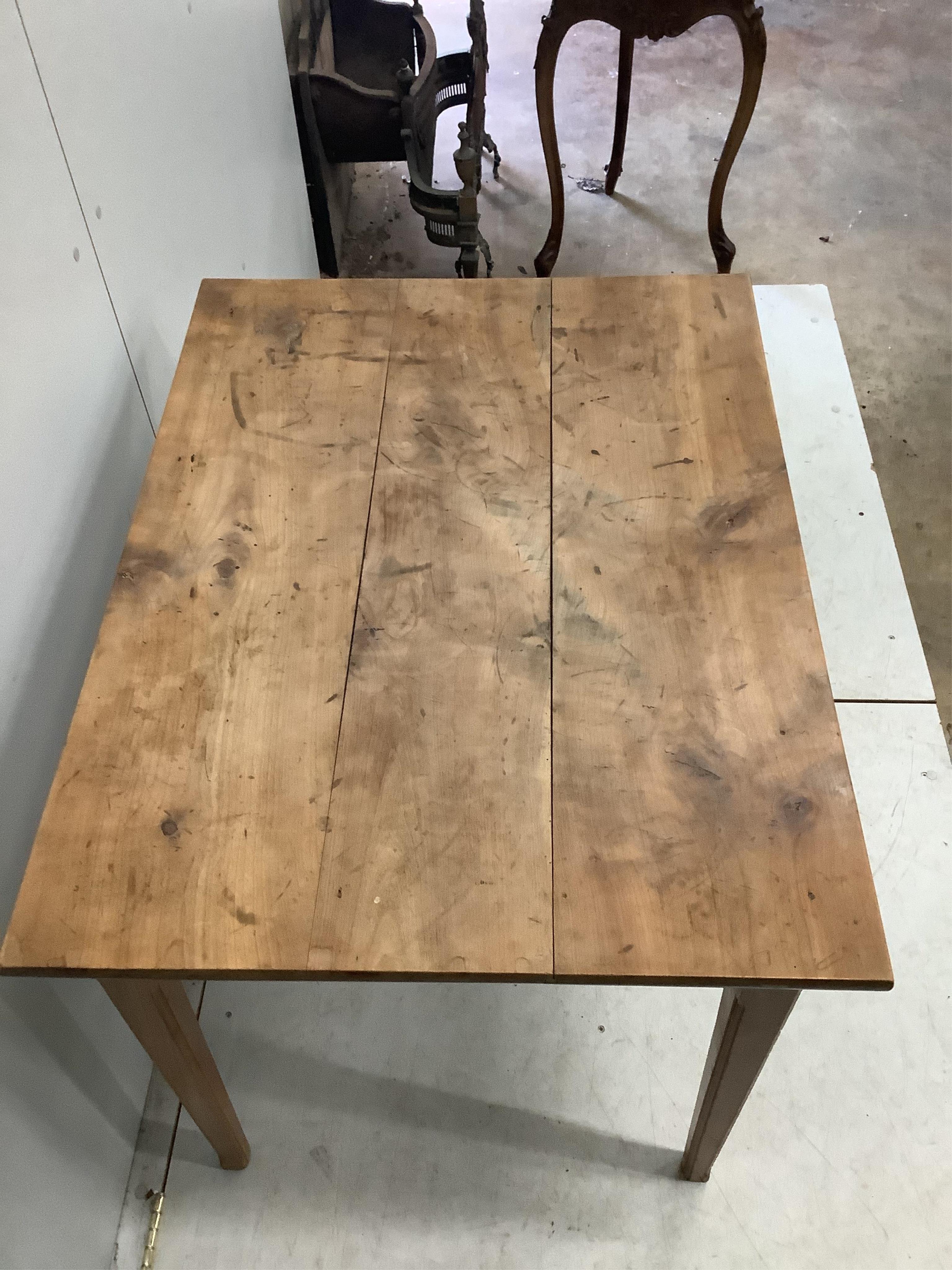 A 19th century French rectangular cherry side table, width 92cm, depth 69cm, height 77cm. Condition - fair